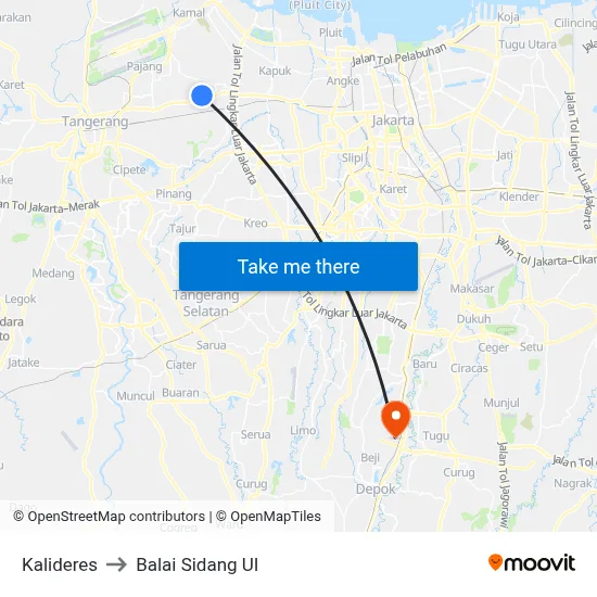 Kalideres to Balai Sidang UI map