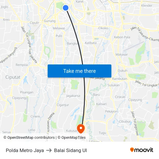 Polda Metro Jaya to Balai Sidang UI map