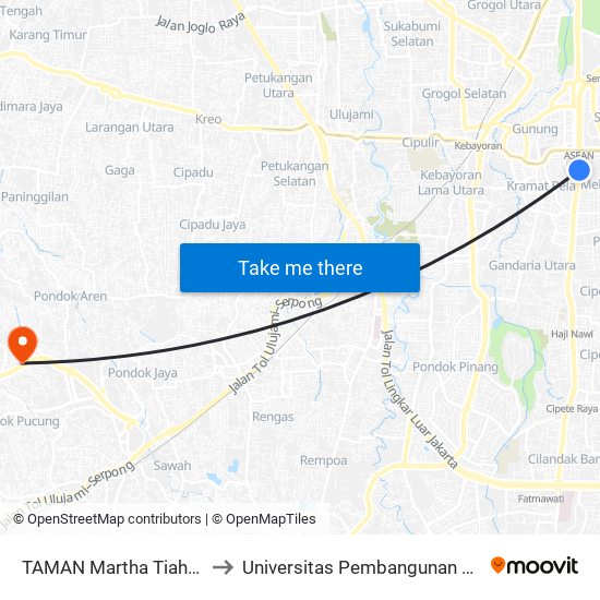 TAMAN Martha Tiahahu to Universitas Pembangunan Jaya map