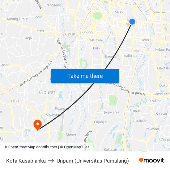 Kota Kasablanka to Unpam (Universitas Pamulang) map