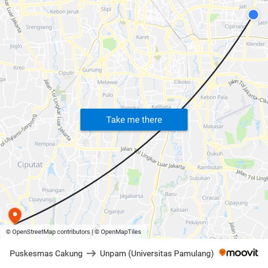 Puskesmas Cakung to Unpam (Universitas Pamulang) map