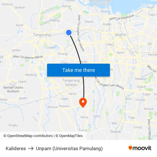 Kalideres to Unpam (Universitas Pamulang) map