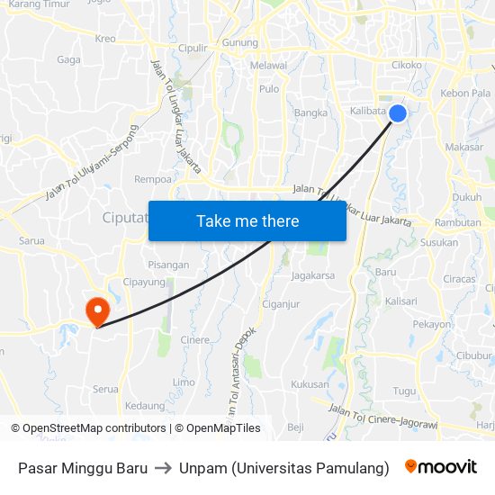 Pasar Minggu Baru to Unpam (Universitas Pamulang) map