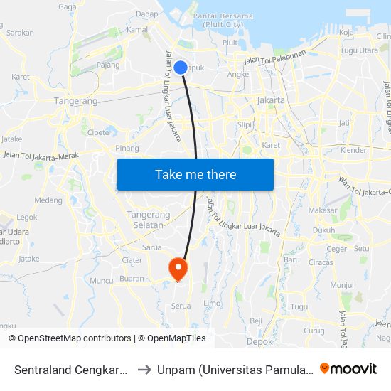 Sentraland Cengkareng to Unpam (Universitas Pamulang) map