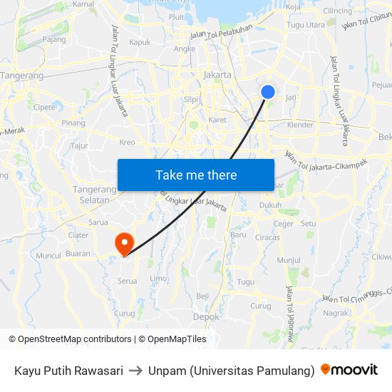 Kayu Putih Rawasari to Unpam (Universitas Pamulang) map