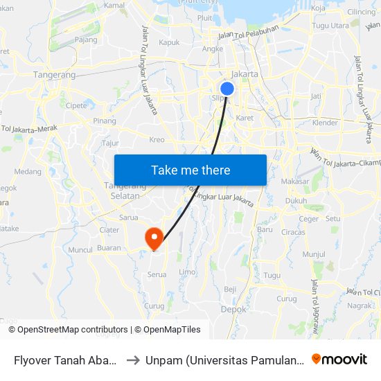 Flyover Tanah Abang to Unpam (Universitas Pamulang) map