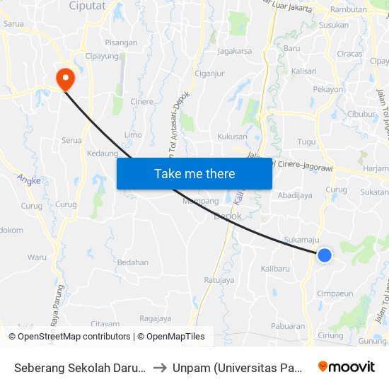 Seberang Sekolah Darunnajah to Unpam (Universitas Pamulang) map