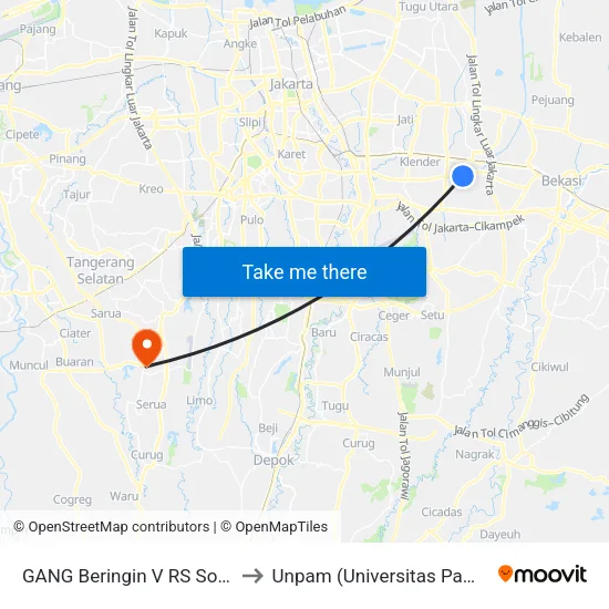 GANG Beringin V RS Soekanto to Unpam (Universitas Pamulang) map