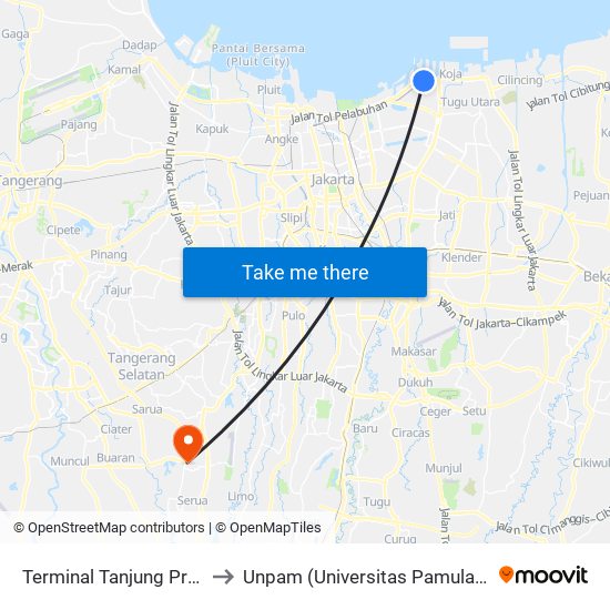 Terminal Tanjung Priok to Unpam (Universitas Pamulang) map
