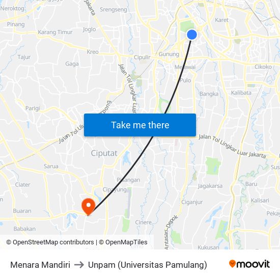 Menara Mandiri to Unpam (Universitas Pamulang) map