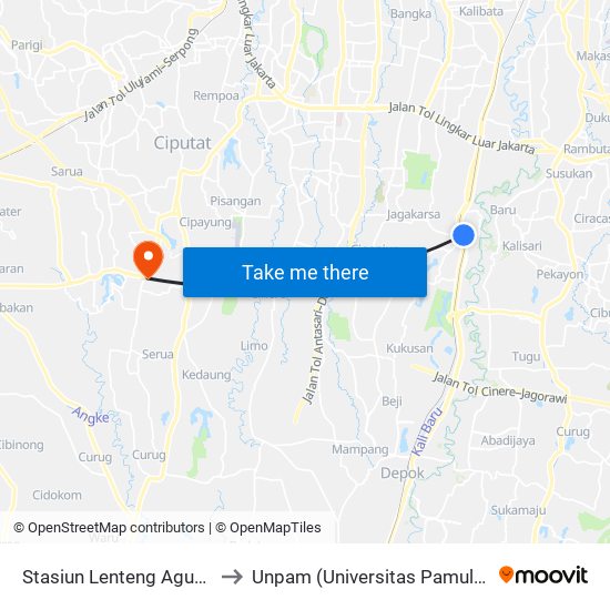 Stasiun Lenteng Agung 2 to Unpam (Universitas Pamulang) map