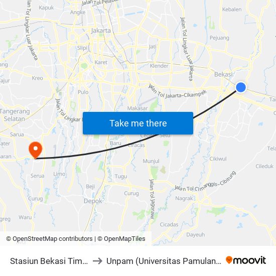 Stasiun Bekasi Timur to Unpam (Universitas Pamulang) map