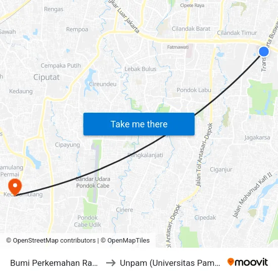 Bumi Perkemahan Ragunan to Unpam (Universitas Pamulang) map