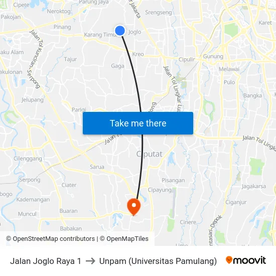 Jalan Joglo Raya 1 to Unpam (Universitas Pamulang) map