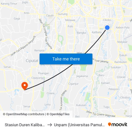 Stasiun Duren Kalibata 2 to Unpam (Universitas Pamulang) map