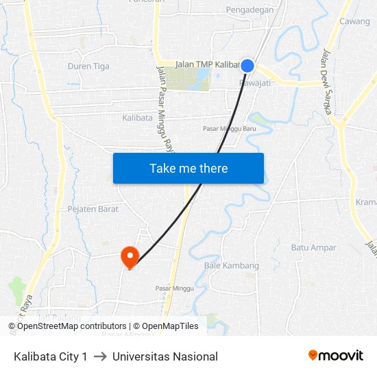 Kalibata City 1 to Universitas Nasional map