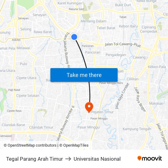 Tegal Parang Arah Timur to Universitas Nasional map