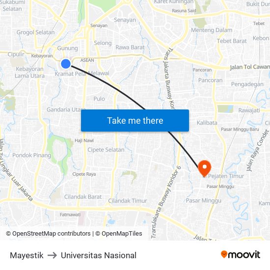 Mayestik to Universitas Nasional map