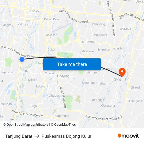 Tanjung Barat to Puskesmas Bojong Kulur map