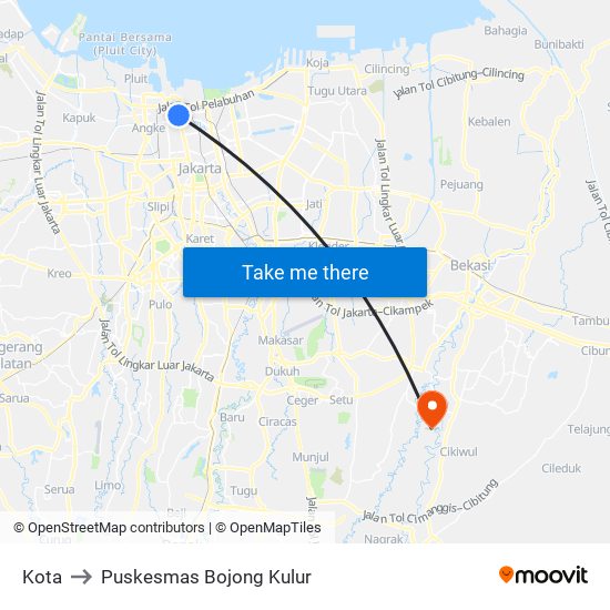 Kota to Puskesmas Bojong Kulur map