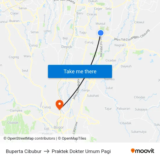 Buperta Cibubur to Praktek Dokter Umum Pagi map