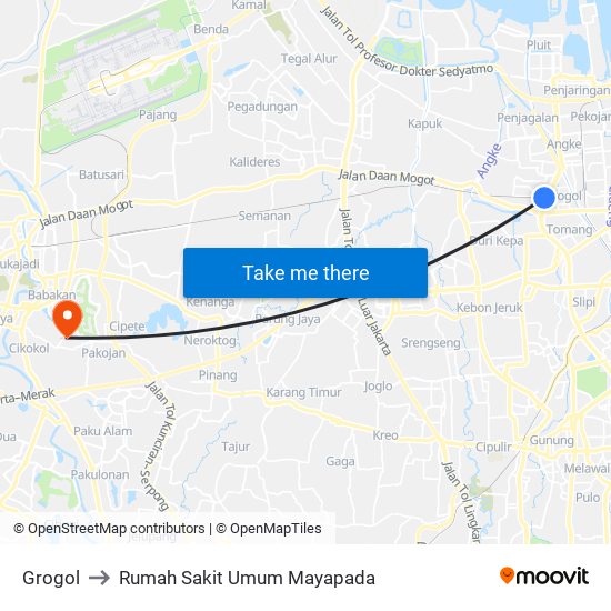 Grogol to Rumah Sakit Umum Mayapada map