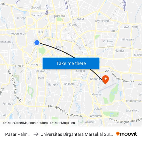 Pasar Palmerah to Universitas Dirgantara Marsekal Suryadarma map