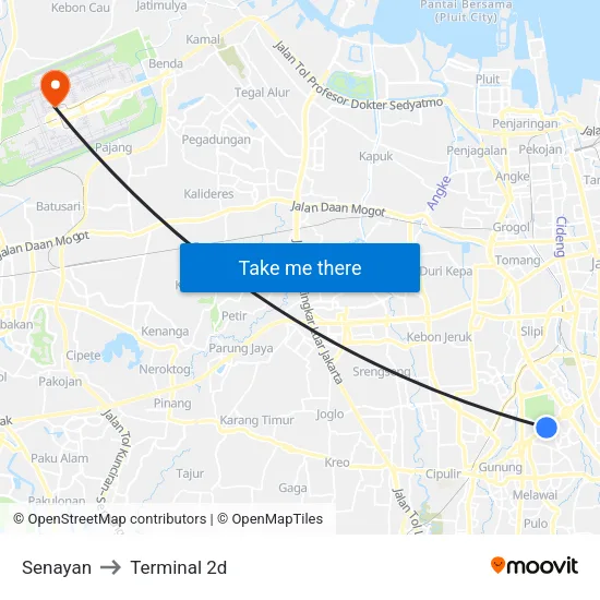 Senayan to Terminal 2d map