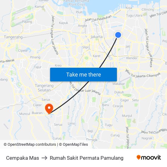 Cempaka Mas to Rumah Sakit Permata Pamulang map