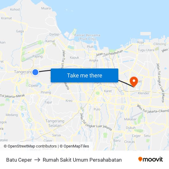 Batu Ceper to Rumah Sakit Umum Persahabatan map