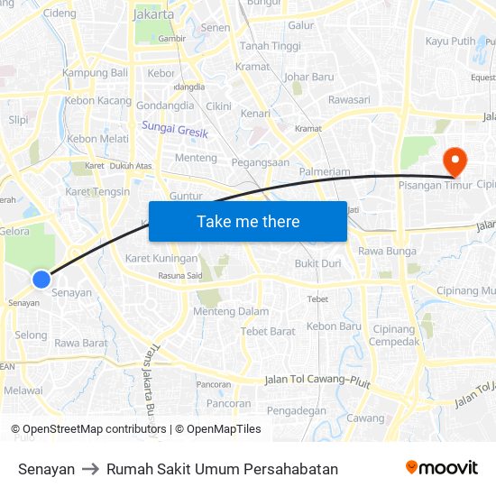 Gelora Bung Karno to Rumah Sakit Umum Persahabatan map