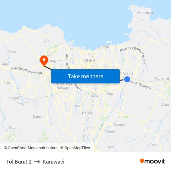 Tol Barat 2 to Karawaci map