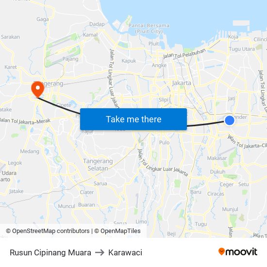 Rusun Cipinang Muara to Karawaci map