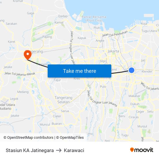 Stasiun KA Jatinegara to Karawaci map