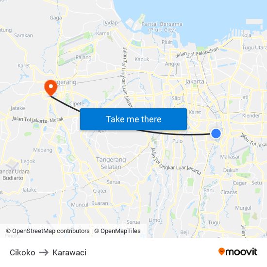 Cikoko to Karawaci map