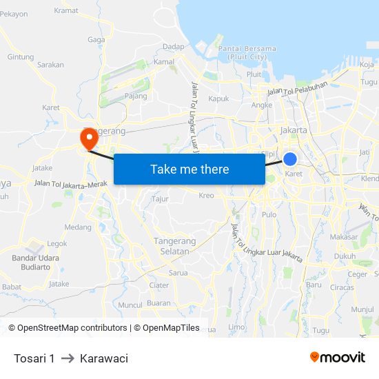 Tosari 1 to Karawaci map