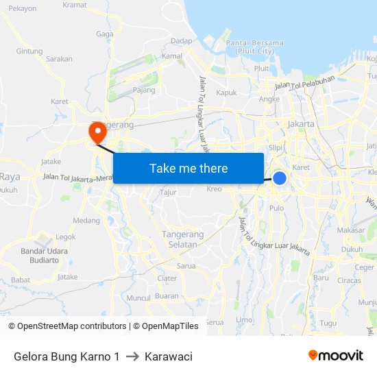 Gelora Bung Karno 1 to Karawaci map