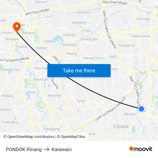 PONDOK Pinang to Karawaci map