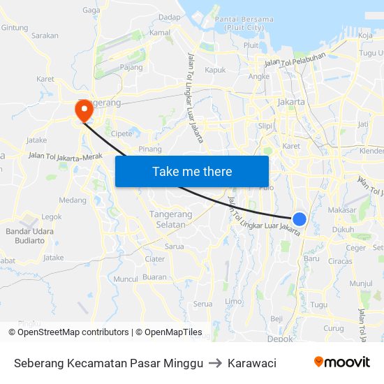 Seberang Kecamatan Pasar Minggu to Karawaci map