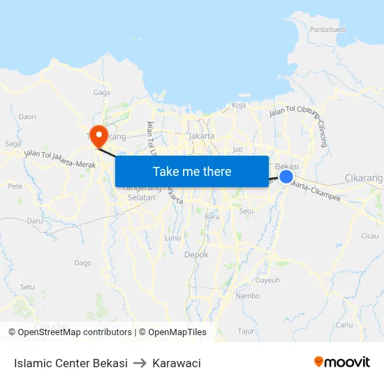 Islamic Center Bekasi to Karawaci map