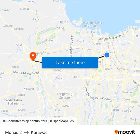 Monas 2 to Karawaci map