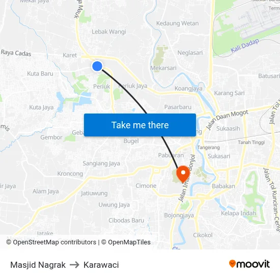 Masjid Nagrak to Karawaci map