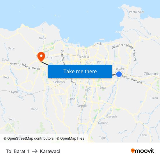 Tol Barat 1 to Karawaci map