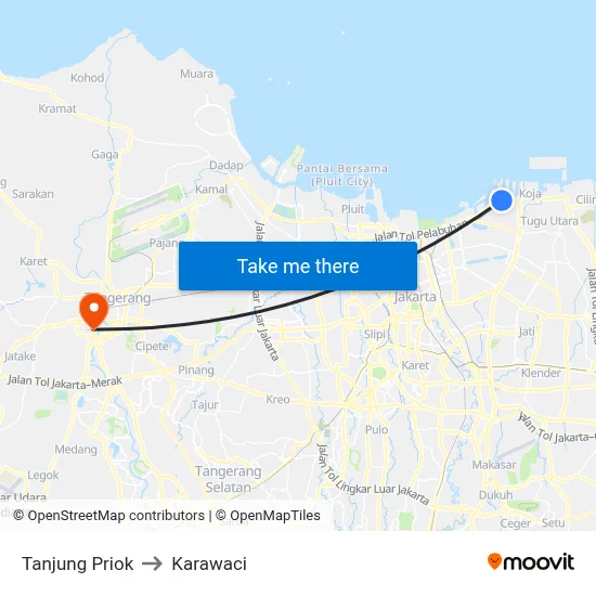 Tanjung Priok to Karawaci map