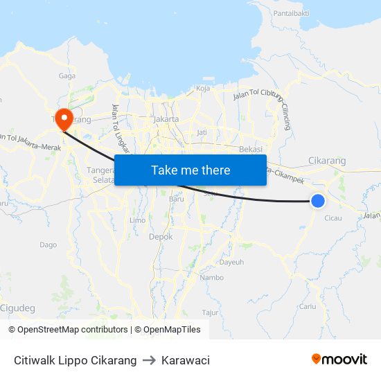 Citiwalk Lippo Cikarang to Karawaci map