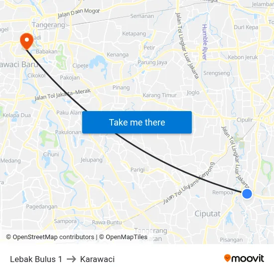 Lebak Bulus 1 to Karawaci map