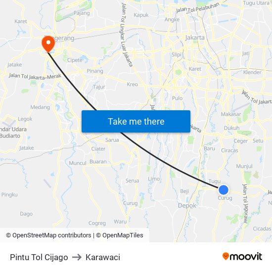 Pintu Tol Cijago to Karawaci map