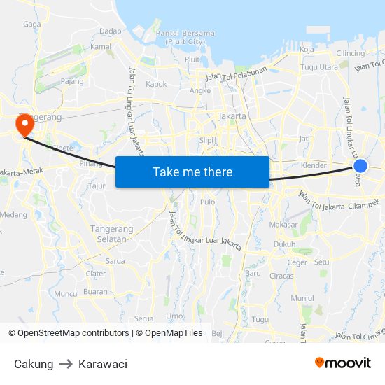 Cakung to Karawaci map