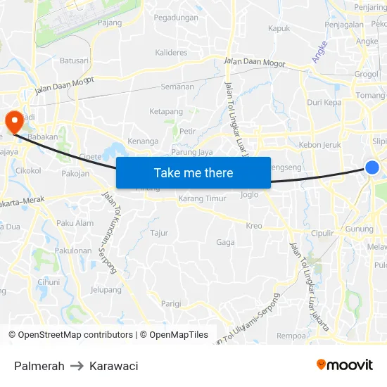 Palmerah to Karawaci map