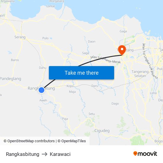 Rangkasbitung to Karawaci map